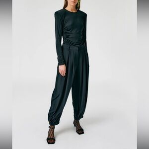 Tibi Eco Silk Pleated Balloon Pant women's size 2 black harem